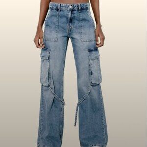 zara low rise cargo jeans trf belt loop